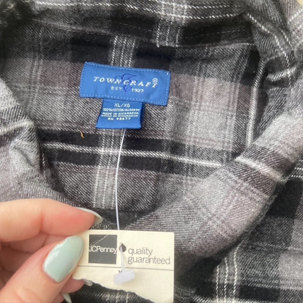 ** VINTAGE PTOWNCRAFT BUTTON DOWN PLAID FLANNEL NWT Black White Gray XL - Picture 6 of 10